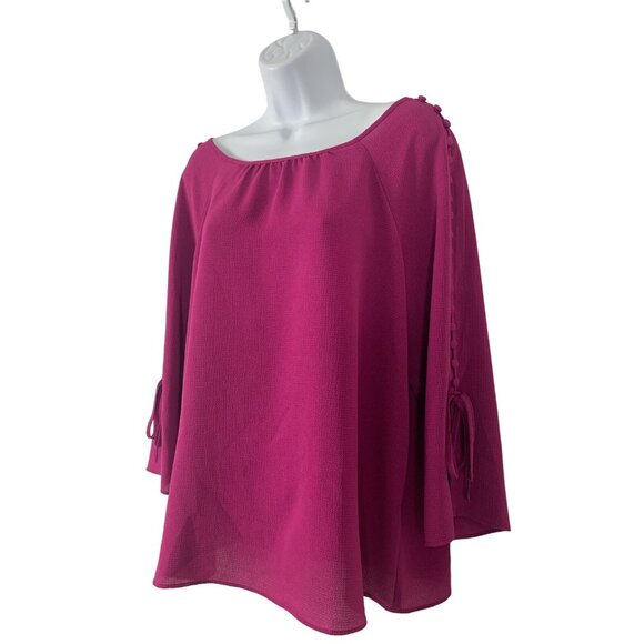 Christopher & Banks Womens Fuchsia Blouse With Button Detail & Tie Sleeves Large - Picture 4 of 12